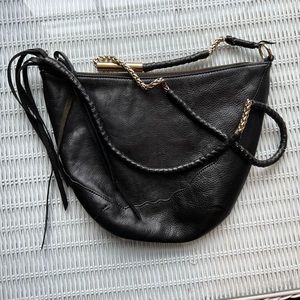 Foley & Corina black leather bag with leather wrapped gold chain strap